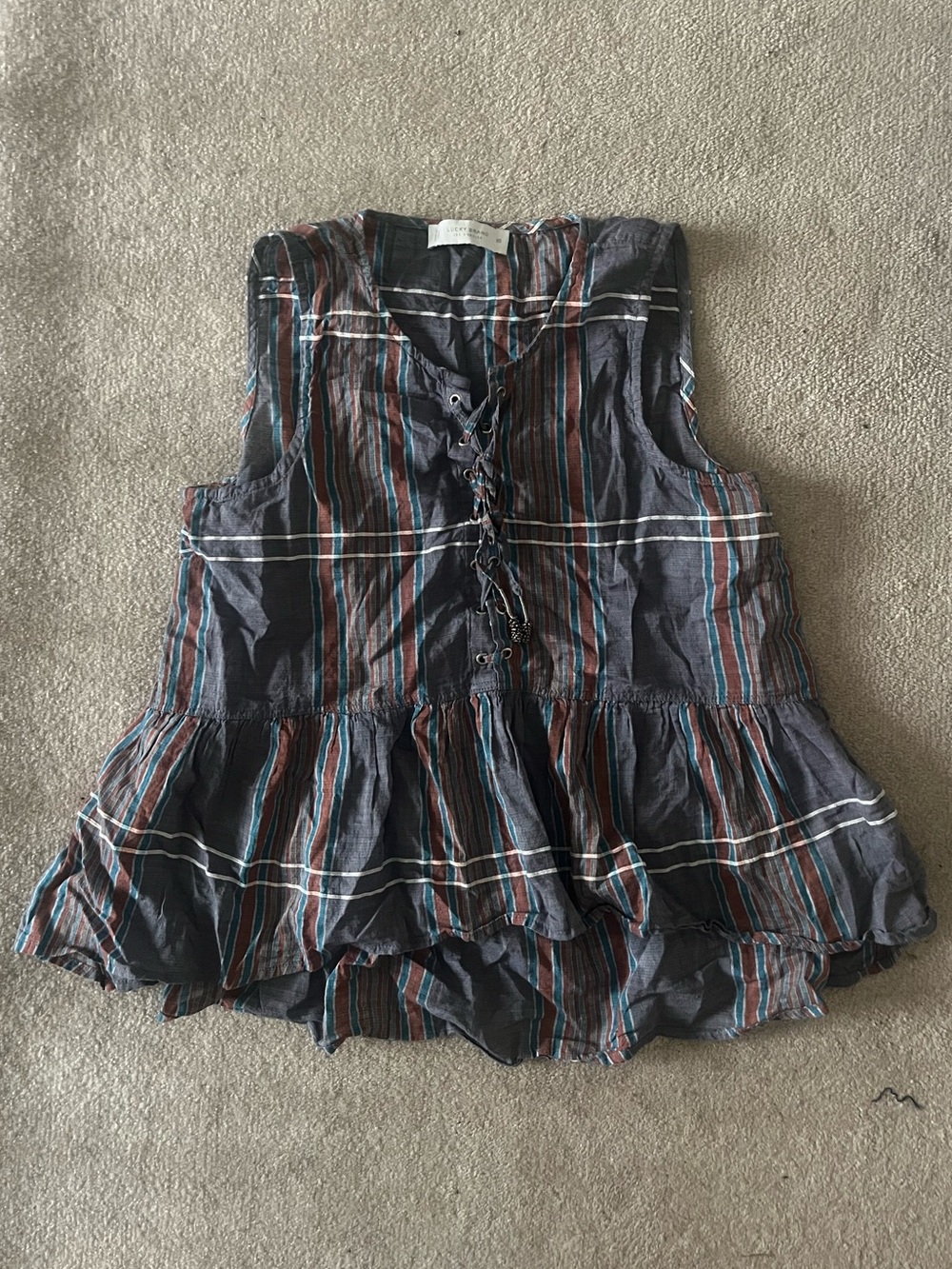 Lucky Brand Striped Lace-Up- Front Shirt in Dusty Purple